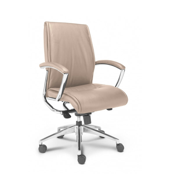 ALTO Mid Back Executive Leather Chair with Fixed Padded Arms, Sand
