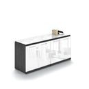 Potenza Storage Credenza 72"W x 24"D with 4 White Glass Doors and Laminate Top