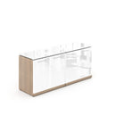 Potenza Storage Credenza 72"W x 24"D with 4 White Glass Doors and Laminate Top