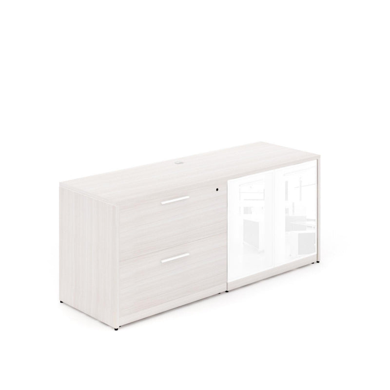 Potenza Storage/Filing Credenza 72"W x 24"D with 2 White Glass Doors/2 Drawer and Laminate Top