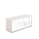 Potenza Storage Credenza 72"W x 24"D with 4 White Glass Doors and Laminate Top
