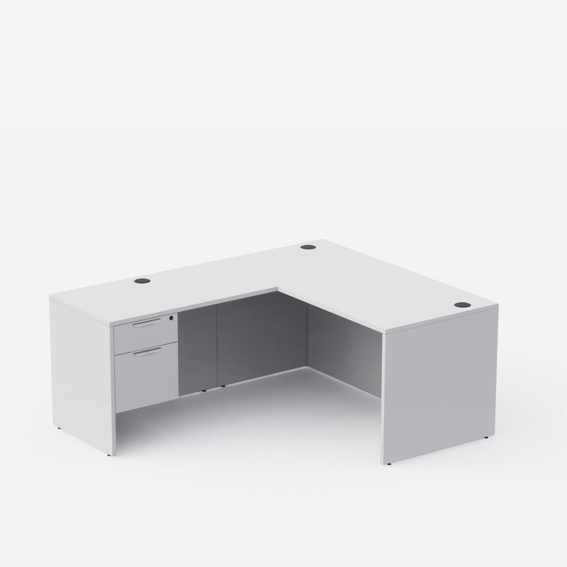 Sheridan Manager L-Desk 60"W x 72"D L-Shaped Desk with Locking Hanging Box/File Pedestal - White