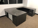 Potenza Bow Front U-Shaped Desk 72"W x 108"D with File/File Cabinet, Glass Hutch and Modesty Panel