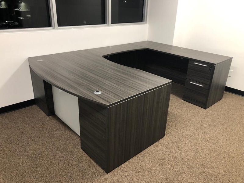 Noce U Shaped Desk with Glass Modesty Panel 66 x 96 x 29 - Potenza by  Corp Design