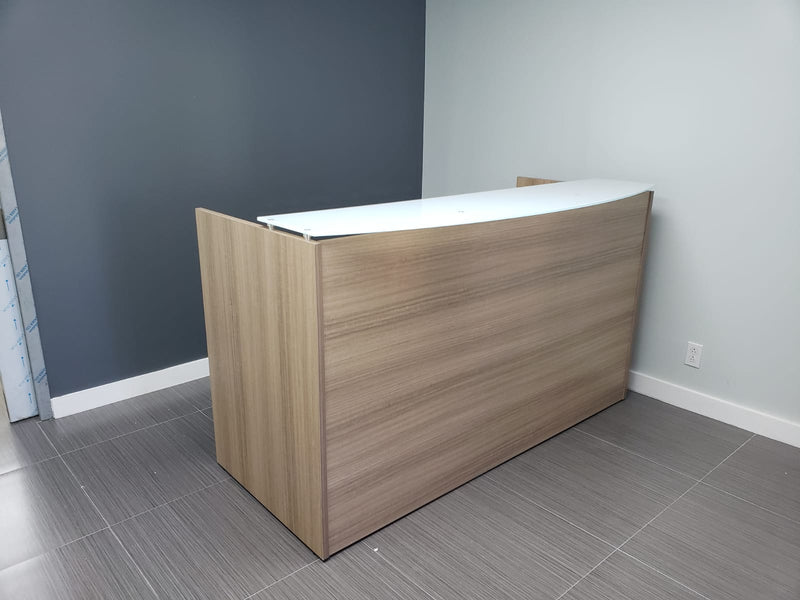 Potenza 72"W x 36"D Reception Desk with White Glass Transactional Top