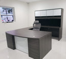 Potenza Bow Front U-Shaped Desk 72"W x 108"D with File/File Cabinet, Glass Hutch and Modesty Panel