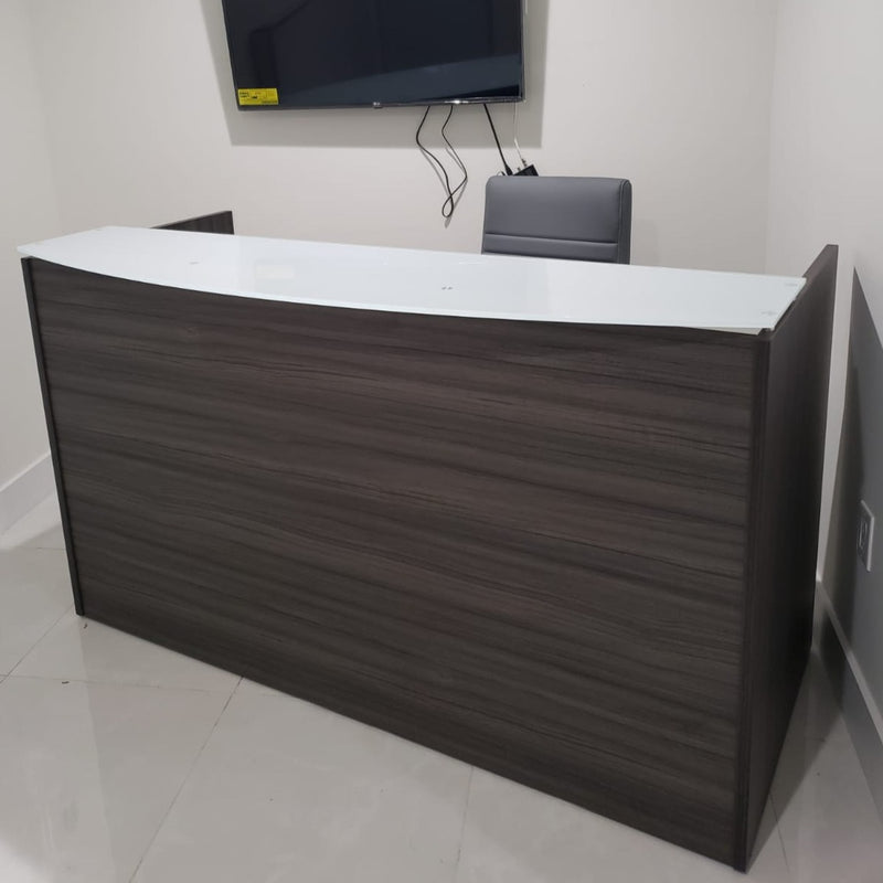 Potenza 72"W x 36"D Reception Desk with White Glass Transactional Top