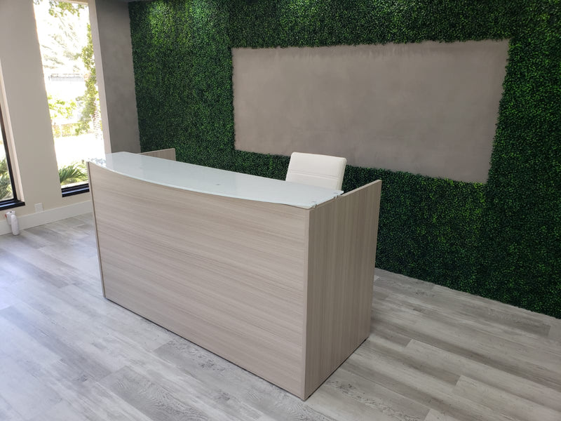 Potenza 72"W x 36"D Reception Desk with White Glass Transactional Top