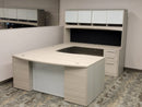 Potenza Bow Front U-Shaped Desk 72"W x 108"D with File/File Cabinet, Glass Hutch and Modesty Panel