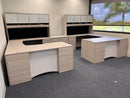 Potenza Bow Front U-Shaped Desk 72"W x 108"D with File/File Cabinet, Glass Hutch and Modesty Panel
