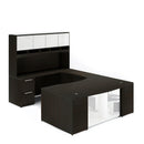 Potenza Bow Front U-Shaped Desk 72"W x 108"D with File/File Cabinet, Glass Hutch and Modesty Panel