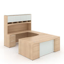Potenza Bow Front U-Shaped Desk 72"W x 108"D with File/File Cabinet, Glass Hutch and Modesty Panel