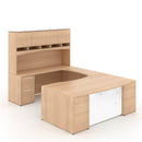 Potenza Bow Front U-Shaped Desk 72"W x 108"D with File/File Cabinet, Laminate Hutch and Glass Modesty Panel