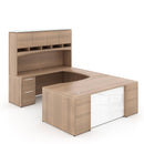 Potenza Bow Front U-Shaped Desk 72"W x 108"D with File/File Cabinet, Laminate Hutch and Glass Modesty Panel