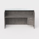 Sheridan Reception Desk 72"W x 36"D with Ultra White Glass Transactional Top & Locking Hanging Box/File Pedestal- Stone Gray