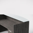 Sheridan Reception Desk 72"W x 36"D with Ultra White Glass Transactional Top & Locking Hanging Box/File Pedestal- Stone Gray