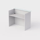 Sheridan Small Reception Desk 48"W x 24"D with Ultra White Glass Transactional Top - White