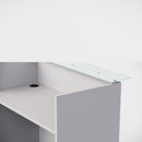 Sheridan Small Reception Desk 48"W x 24"D with Ultra White Glass Transactional Top - White