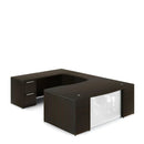 Potenza Bow Front U-Shaped Desk 72"W x 108"D with File/File Cabinet, Glass Hutch and Modesty Panel